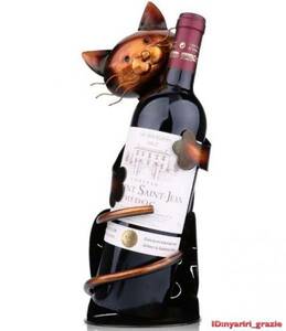  iron sculpture cat wine holder cat metal rack bronze cat Home accessory free shipping 7