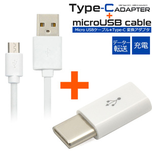 【SET】 microUSB 通信充電ケーブル　( 100cm ) + microUSB - Type-C変換アダプターセット ■タイプC USB2.0　Aオス-USB Type-Cオス