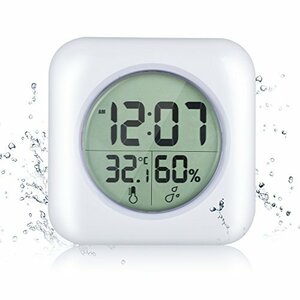 ホワイト 防水時計 デジタル 温湿度計 防水クロック バスルーム時計 大画面 壁掛け 置き時計 吸盤 日本語簡易説明書付属 ホワ