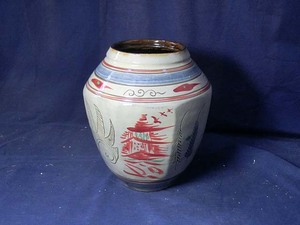 479078 新垣栄三郎 作 琉球焼 色絵 壷（茶道具）花瓶・壷屋焼・陶芸家・沖縄