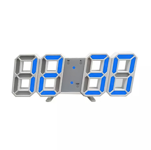 3D立体時計　ブルー　LED壁掛け時計　置き時計　両用　デジタル時計　インスタ映え　置き型　LED　デジタル　アラーム付　目覚まし時計