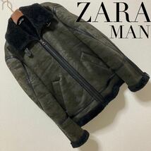 極美品◆ZARA ザラマン◆フェイクムートン B3 フライトジャケット 迷彩 L カーキ ブラック エコムートン カモフラ 裏ボア ブルゾン_画像1