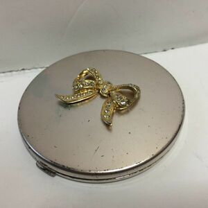 [ used including carriage ] compact mirror silver style ribbon rhinestone two surface mirror hand-mirror diameter ( approximately )7cm*D5658