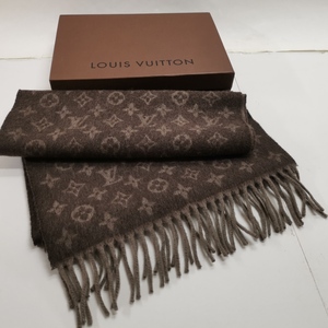 送料無料 ルイヴィトン LOUISVUITTON ロゴ モノグラム マフラー ストール グレー 長さ180cm 幅36cm カシミヤ ウール#9482