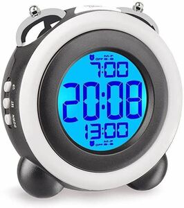 目覚まし時計 大音量 光 ベル ダブルアラーム スヌーズ 機能 LED バックライト デジタル 電池式 ２つ アラーム 卓上 置き時計 YW019B