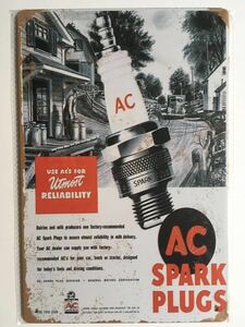 ブリキ看板 20×30cm AC Spark Plugs AC スパークプラグ アメリカンガレージ アンティーク 雑貨 ★TINサイン★