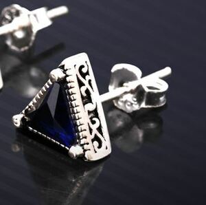  accessory men's earrings triangle silver 925 blue black 1 pair at a time 1 set 