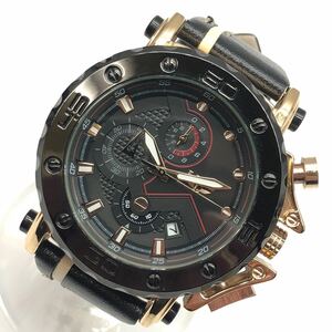 LIGE リジェ メンズ 腕時計 クォーツ クロノグラフ デイト 黒文字盤 デイト クロノ ウォッチ 革ベルト 管理TN22000118