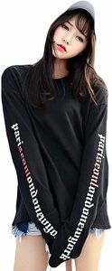 サイド文字トレーナー ロンＴ トップス レディース カジュアル 個性的 原宿系ファッション 韓国ファッション