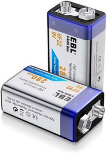 EBL 9v充電池 ニッケル水素電池 充電式 2個入り 280mAh 006P型 6ｐ形充電池 角型乾電池 9v電池