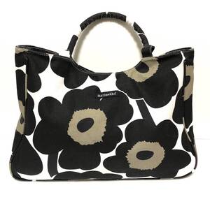 マリメッコ marimekko キャンバスバッグ モノトーン ロゴ 鞄 手持ち 肩掛け トートバッグ 良品