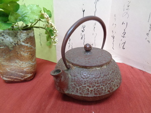 南部盛岡鉄　岩鋳　総柄桜紋急須瓶　茶こし付　中古品