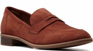 送料無料 Clarks 23cm ペニー ローファー マホガニー ブラウン スエード レザー バレエ フラット パンプス オフィス ブーツ RR14