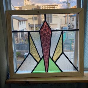 7s-476 アンティークステンドグラス 幾何学柄/格子柄 1920年代英国製/イギリス製