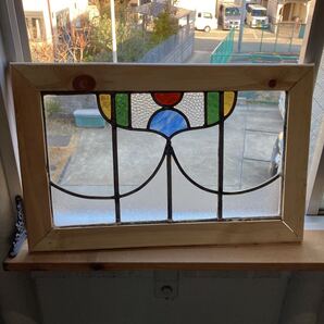 7s-500 アンティークステンドグラス 幾何学柄/上下使い可 1920年代英国製/イギリス製