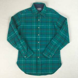 【70s 美品】PENDLETON ペンドルトン 米国製 ウールシャツ Sサイズ グリーン チェック柄 70年代 長袖