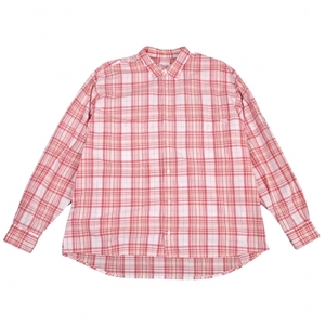 パパスPapas 袖レイヤードマドラスチェックシャツ 白赤L 【メンズ】
