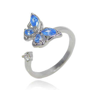  new goods * free shipping finest quality. excellent article .. super-beauty goods gorgeous zirconia little butterfly CZ aquamarine diamond ring ring silver lady's 