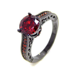  remainder 1 point * new goods * free shipping gorgeous carefuly selected zirconia 18 number CZ ruby diamond ring ring silver 925 lady's accessory black 