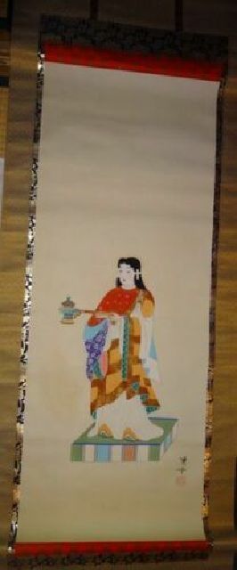 Rare antique Prince Shotoku, colored, signature, silk, hand-painted, rolled up, Buddhist temple, painting, Japanese painting, antique art, Artwork, book, hanging scroll