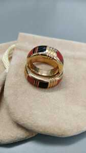  pair [ one point thing ] Ray Tracy / Indian jewelry / Vintage collection /14K Gold * in Ray * ring / onyx / pink coral 