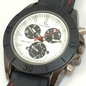 988-0202 V6 Super speed スーパースピード メンズ腕時計 クロノグラフ ラバーベルト 黒 電池切れ 動作未確認