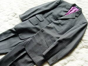 DORMEUIL　ドーメル　オーダースーツ　グレー ピンストライプ　毛100％　ジャケット+パンツ(ダブル裾）size Mくらい
