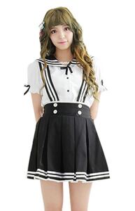 リボン 制服 コスプレ 衣装 アニメ ガール メイド セー ラー 半袖M