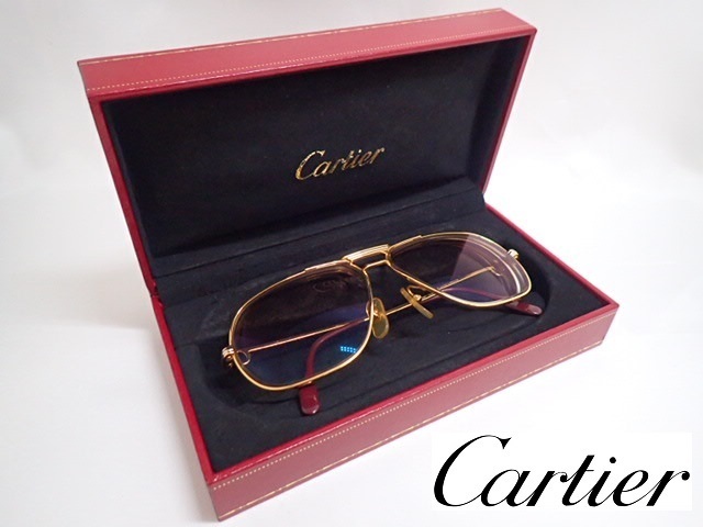 1136[K]【Cartier カルティエ】ゴールドフレーム サングラス 眼鏡 メガネ アイウェア 59□12 135 ティアドロップ