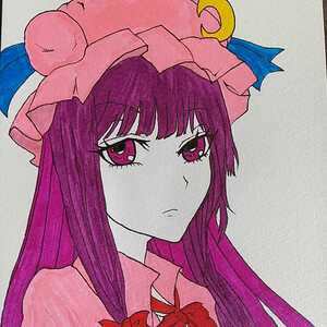 Art hand Auction ★☆Touhou Project Patchouli Knowledge☆★Додзинси Ручной рисунок иллюстрации открытка фиолетовый розовый, Комиксы, Аниме товары, Рисованная иллюстрация