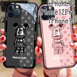 【ブラック iPhone12 】Pro iPhone13 ケース メタルスタイル くま 韓国