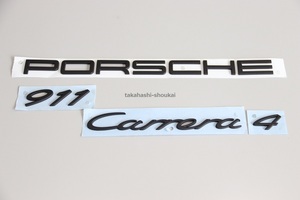 991型 ポルシェ911【ポルシェ純正品】リアエンブレム ’911 Carrera 4 PORSCHE’ マットブラック (艶消し黒) ポルシェカレラ4 code:103