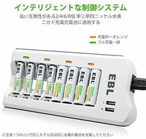 EBL 電池充電器 8スロット 単三単四ニッケル水素/ニカド充電池に対応 単３単４電池充電器 USB充電器 充電の同時にスマホへ給電可能 単三_画像2