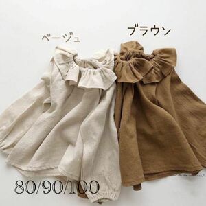 新品未使用　レトロTシャツ　ブラウス　ベージュ　90 韓国子供服　韓国ベビー服