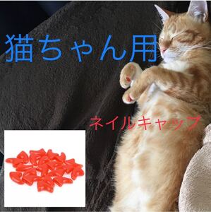 猫 ネイル 爪 カバー キャップ 爪とぎ防止 新品未使用 オレンジ 橙