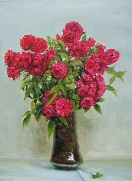 Precio especial pintura al óleo rosa roja en jarrón MA1042R, cuadro, pintura al óleo, Naturaleza, Pintura de paisaje