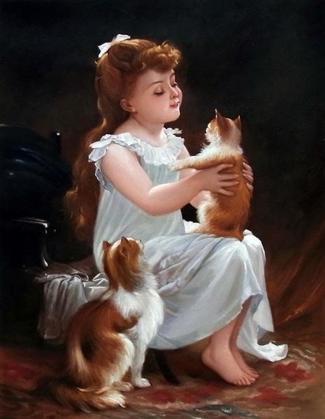 埃米尔·穆尼尔 (Emile Munier) 的特价油画杰作_与小猫玩耍 MA606, 绘画, 油画, 肖像