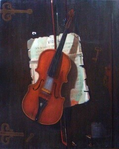 特価油絵　ペトの名作_古いバイオリン MA419