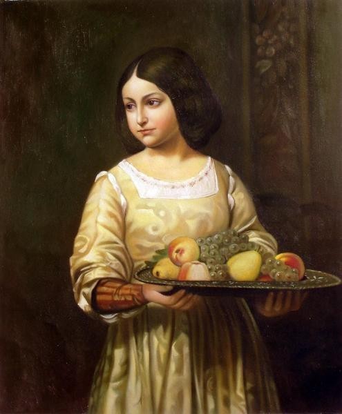 Precio especial pintura al óleo Alexandre Ess obra maestra_Niña cargando fruta ma398, cuadro, pintura al óleo, retrato