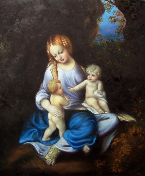 Sonderpreis Ölgemälde Correggio Meisterwerk_Madonna und Kind und Säugling St. John MA668, Malerei, Ölgemälde, Porträt