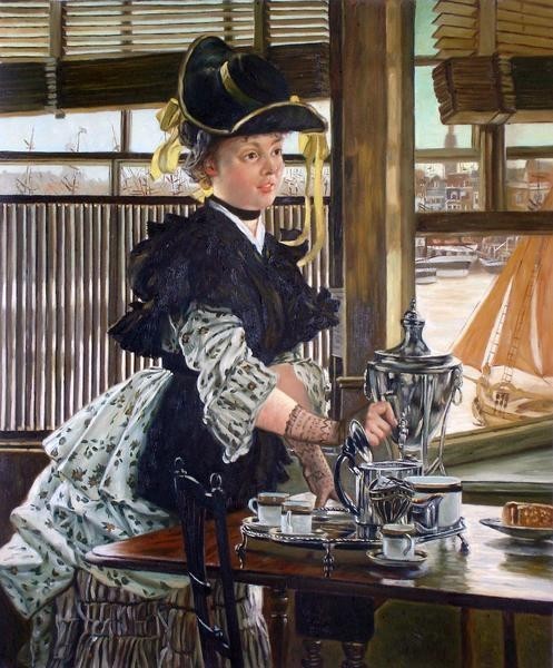Sonderpreis Ölgemälde Meisterwerk von James Tissot_Teatime･Teil MA45, Malerei, Ölgemälde, Porträts