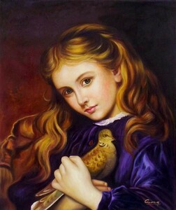 特価油絵 ソフィエ・アンダーソンの名作_小さなキジバトを抱く少女 ma450