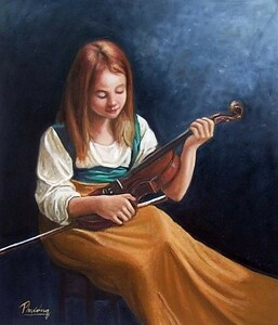 油絵 Thomas Jones Barkerの名作_バイオリンを持つ少女 ma529