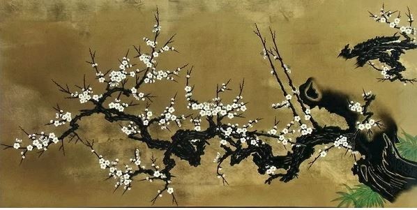 Lacquer painting Nagoya Castle Honmaru Palace partition painting Plum blossoms NH31, Painting, Japanese painting, others