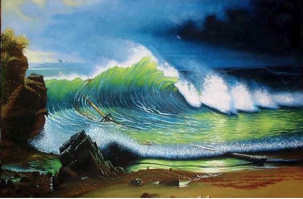 Precio especial pintura al óleo obra maestra de Albert Bierstad Costa Turquesa MA442, Cuadro, Pintura al óleo, Naturaleza, Pintura de paisaje