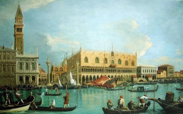 Sonderpreis Ölgemälde: Canalettos Meisterwerk, Landschaft des Dogenpalastes in Venedig MA354, Malerei, Ölgemälde, Porträts