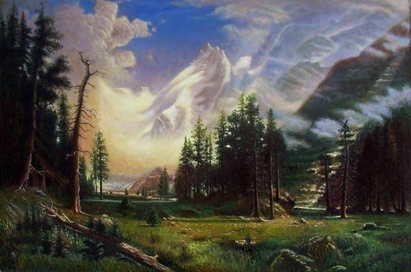 Cuadro al óleo a precio especial: Obra maestra de Bierstadt_Engadine Valley MA504, Cuadro, Pintura al óleo, Naturaleza, Pintura de paisaje