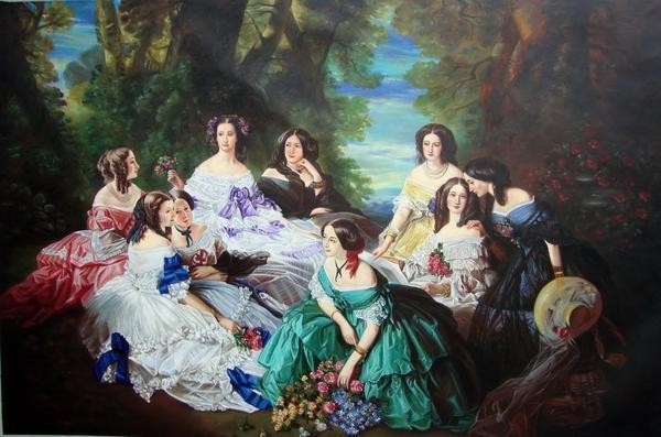 特価油絵 ヴィンターハルターの名作_ウジェニー皇后と女官たち ma498, 絵画, 油彩, 人物画