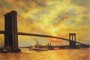 特価油絵 Emile Renoufの名作「ブルックリン橋の夕暮れ」 MA493