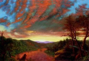 Art hand Auction 特価油絵 フレデリック･エドゥン･チャーチの名作_たそがれの荒野 MA474, 絵画, 油彩, 自然, 風景画